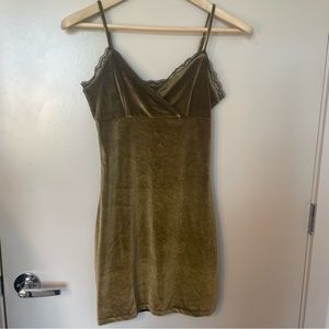 Urban Outfitters UO Size Small Velvet/Velour Mini Dress Green/Brown Lace Trim